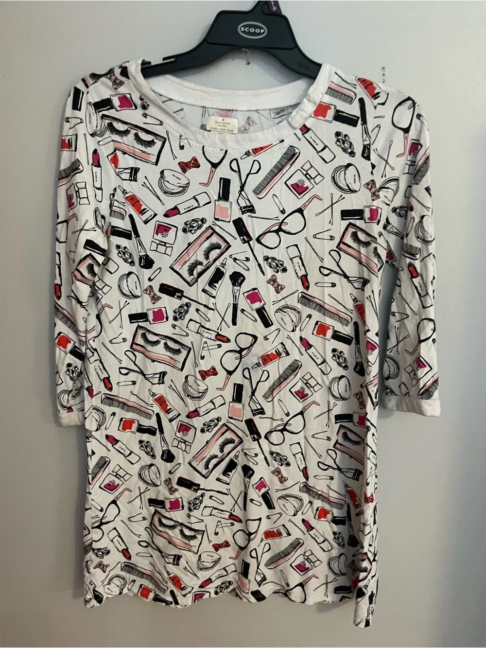 kate spade White Printed Long-Sleeve Shift Dress with Makeup Motif